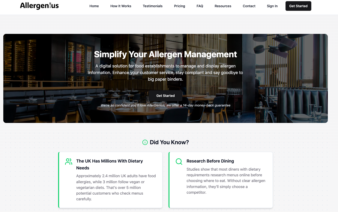 Allergenius website screenshot