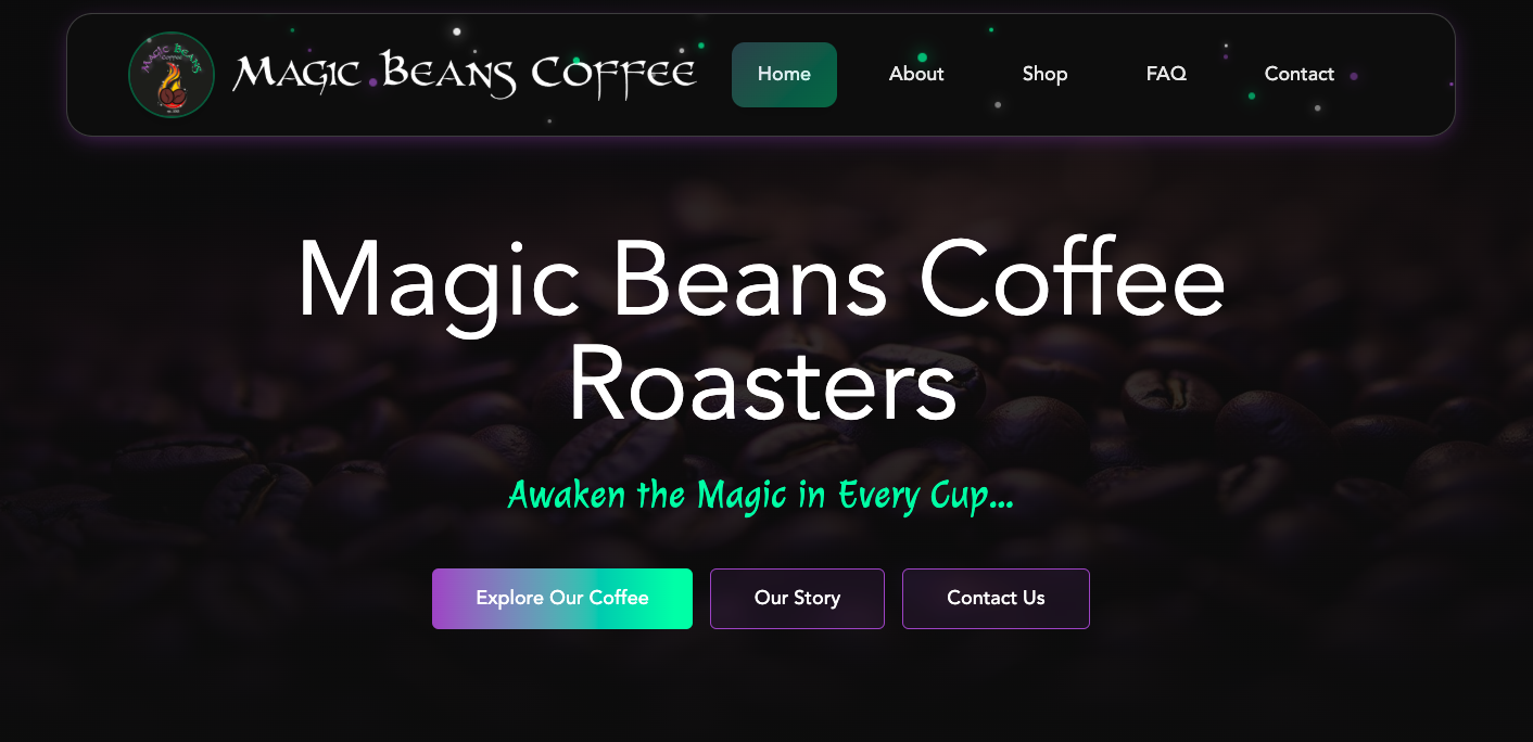 Magic Beans Coffee website screenshot