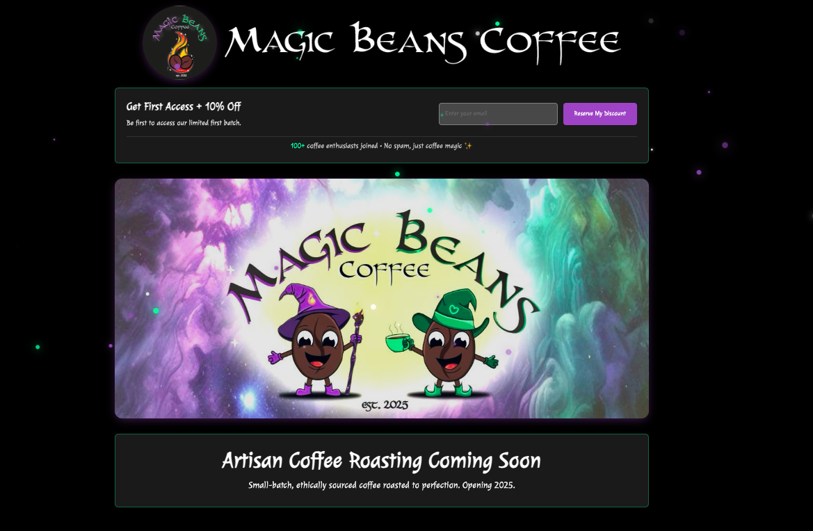 Magic Beans Coffee website screenshot